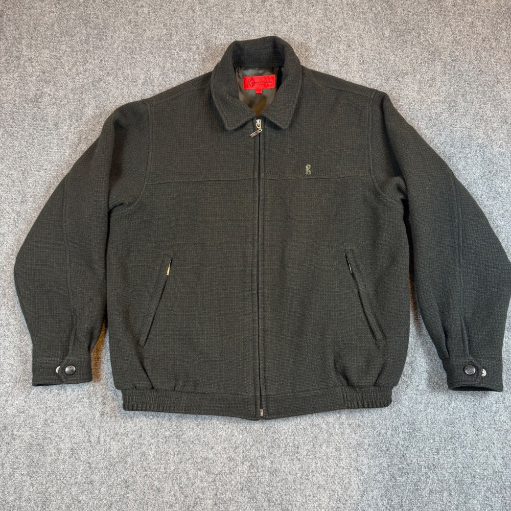 Roberta di Camerino Mens Black Wool Blend Waffle Knit Full Zip Jacket L